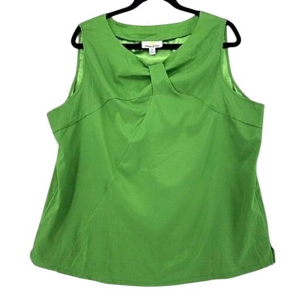 Kathleen Kirkwood Green Sleeveless Knot Neck Blouse Top Twist Neck Tank 1X Prep